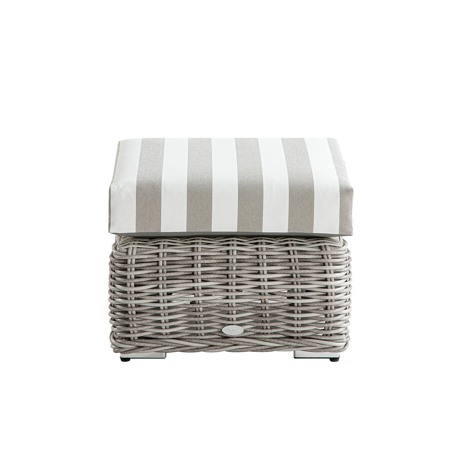 Bellagio Round Wicker Outdoor Footstool, Light Grey with Taupe Stripes